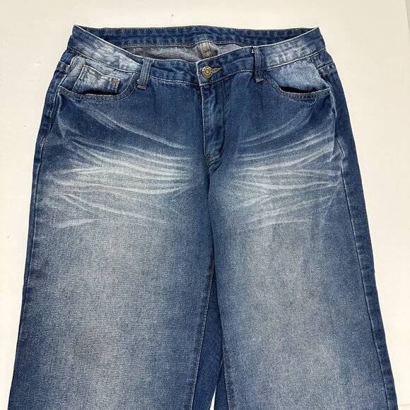 Shein Baggy Raw Hem Women's size 32 Dark Wash Blue Denim Jeans - Picture 2 of 4